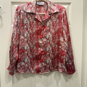 VTG Da-Rue of California Elegant Red and Pink Paisley Blouse